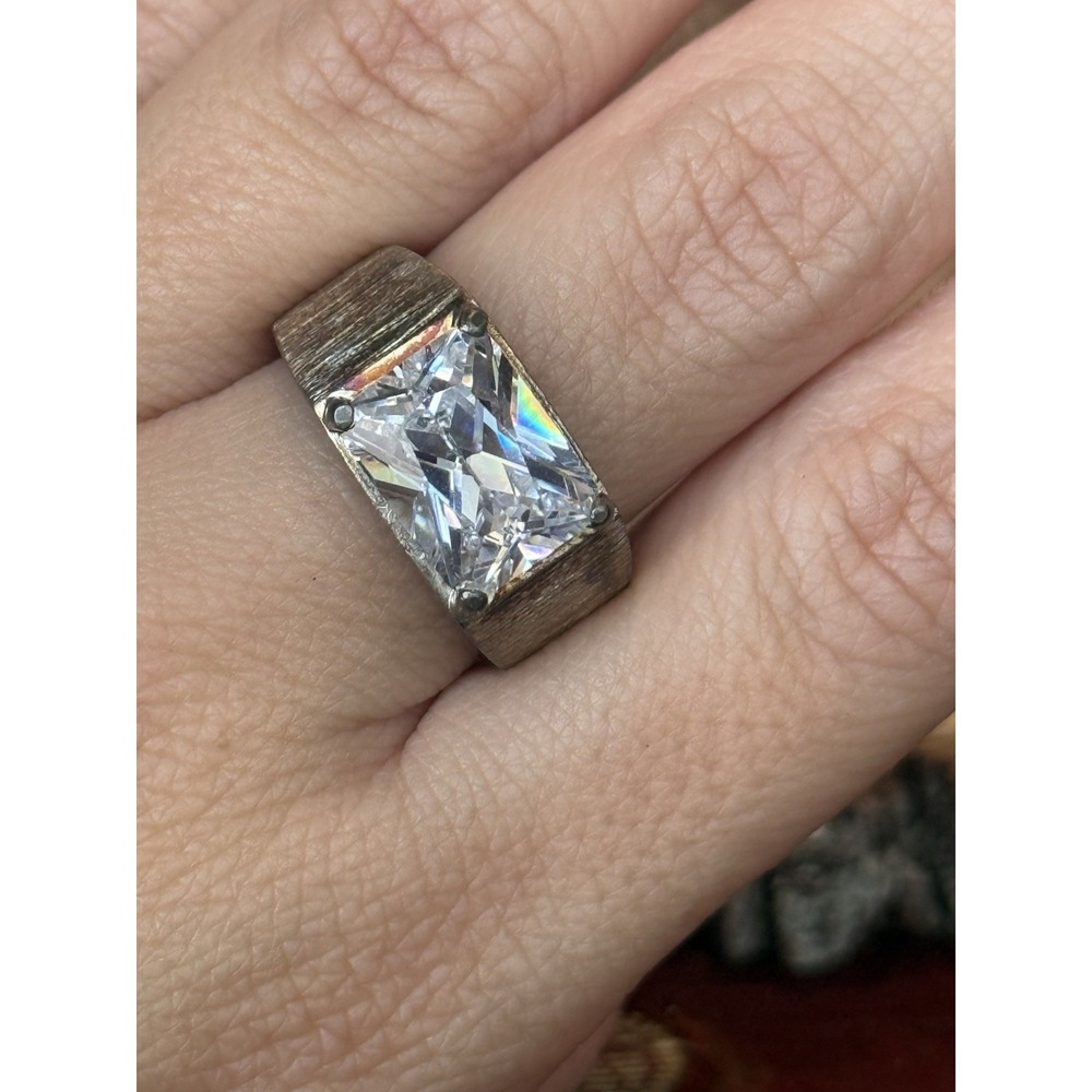 Large Clear Stone Cocktail Ring Distressed MCM‎  Sz 8